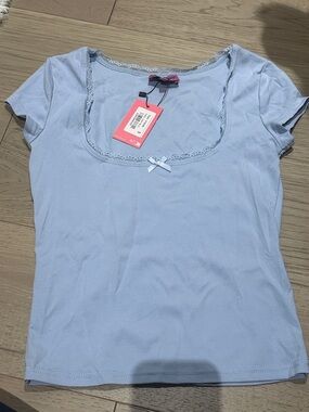 Edikted Light Blue Scoop Neck Lace-Trim Tank